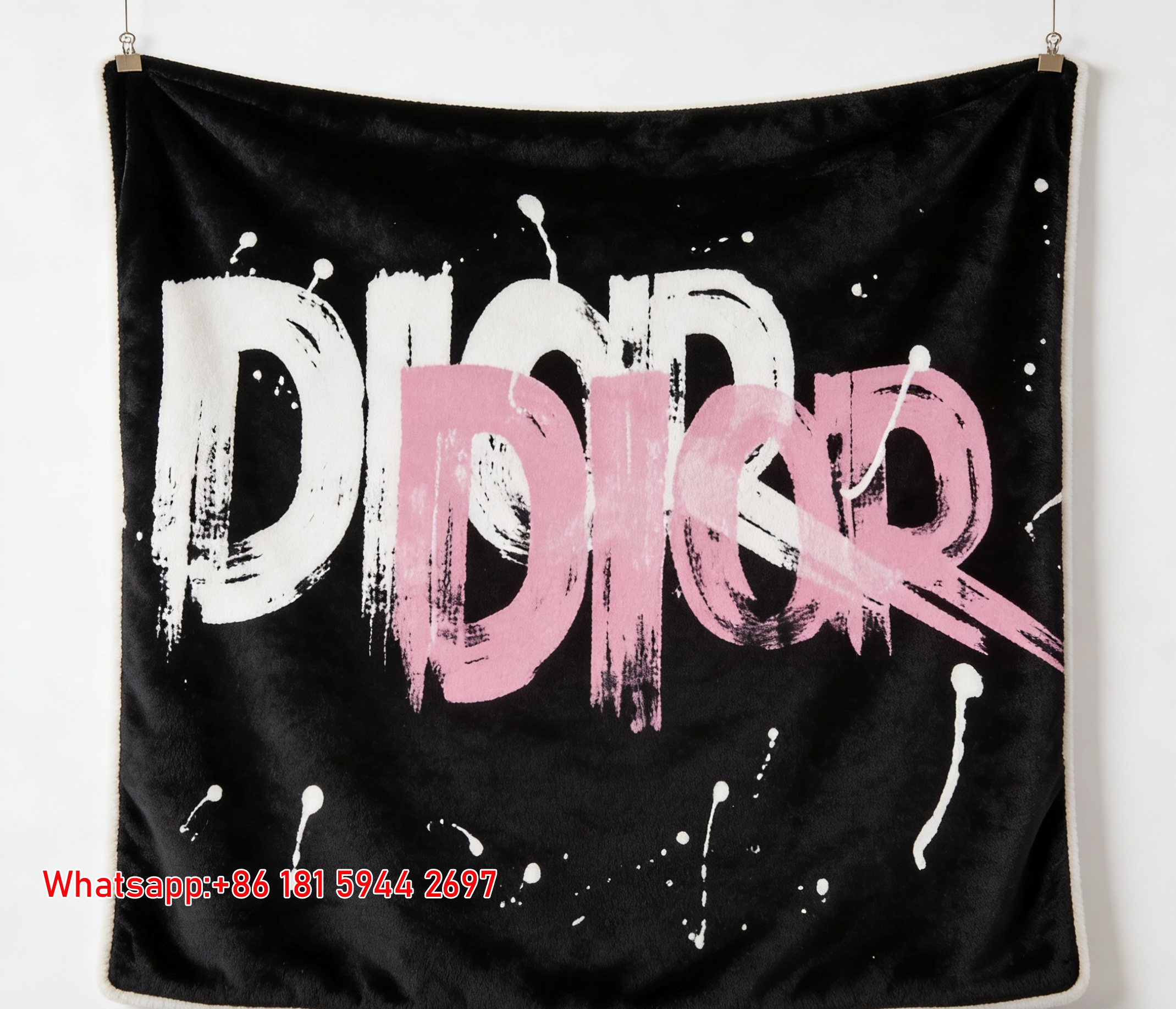 Dior Graffiti Print Flannel Sofa Throw Blanket D359